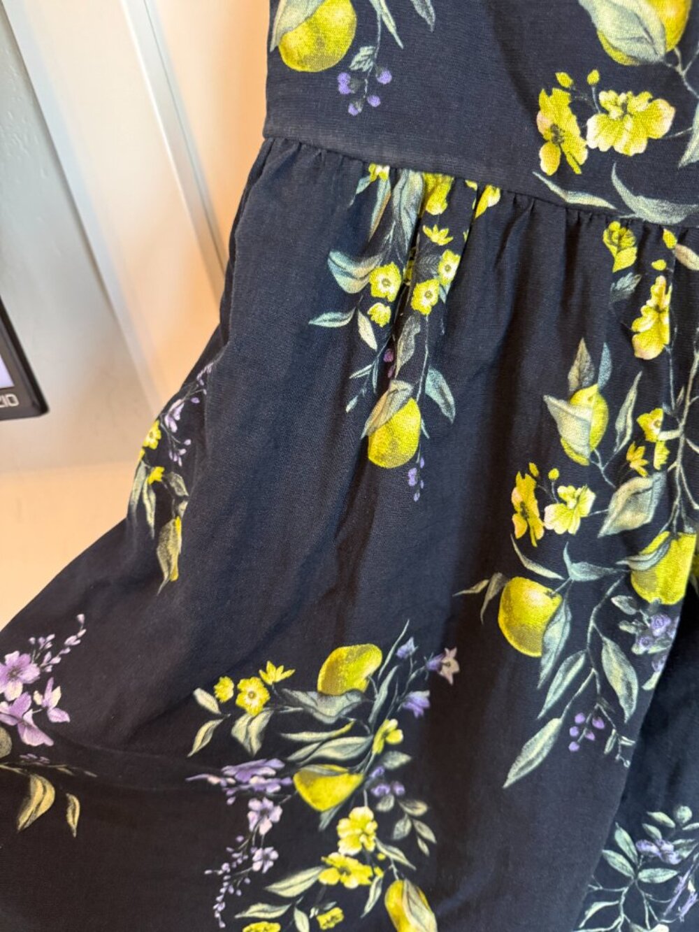 Navy Blue Lemon & Floral Print Midi Sundress - Picture 3 of 7